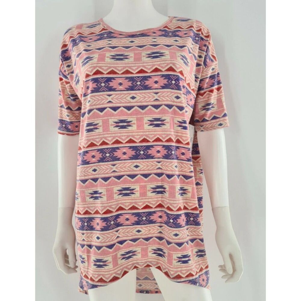 LULAROE Pink Aztec Print Sz XS Stretchy Oversized High Low IRMA Shirt NEW NWT